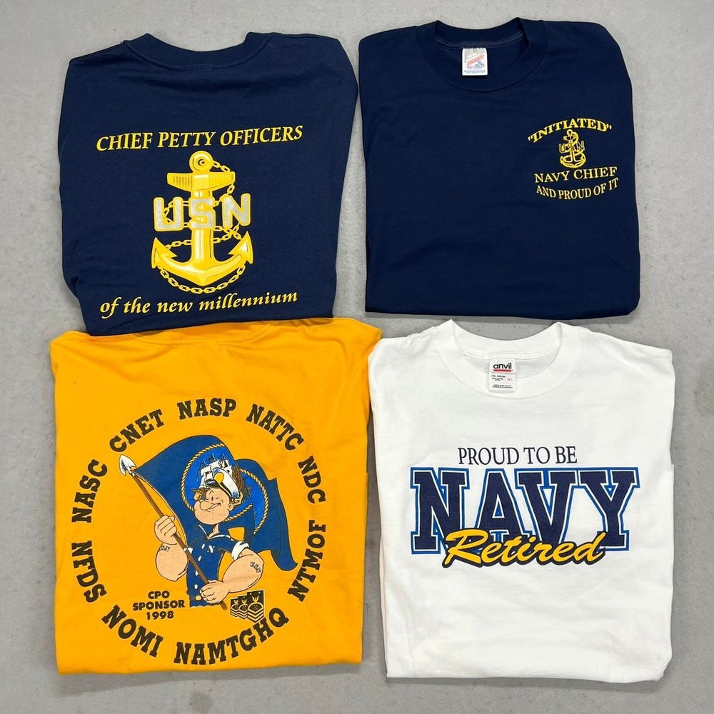 Vintage US Navy T-Shirts Retired Chief Popeye The Sailor Military 3‎ Large, 1 XL